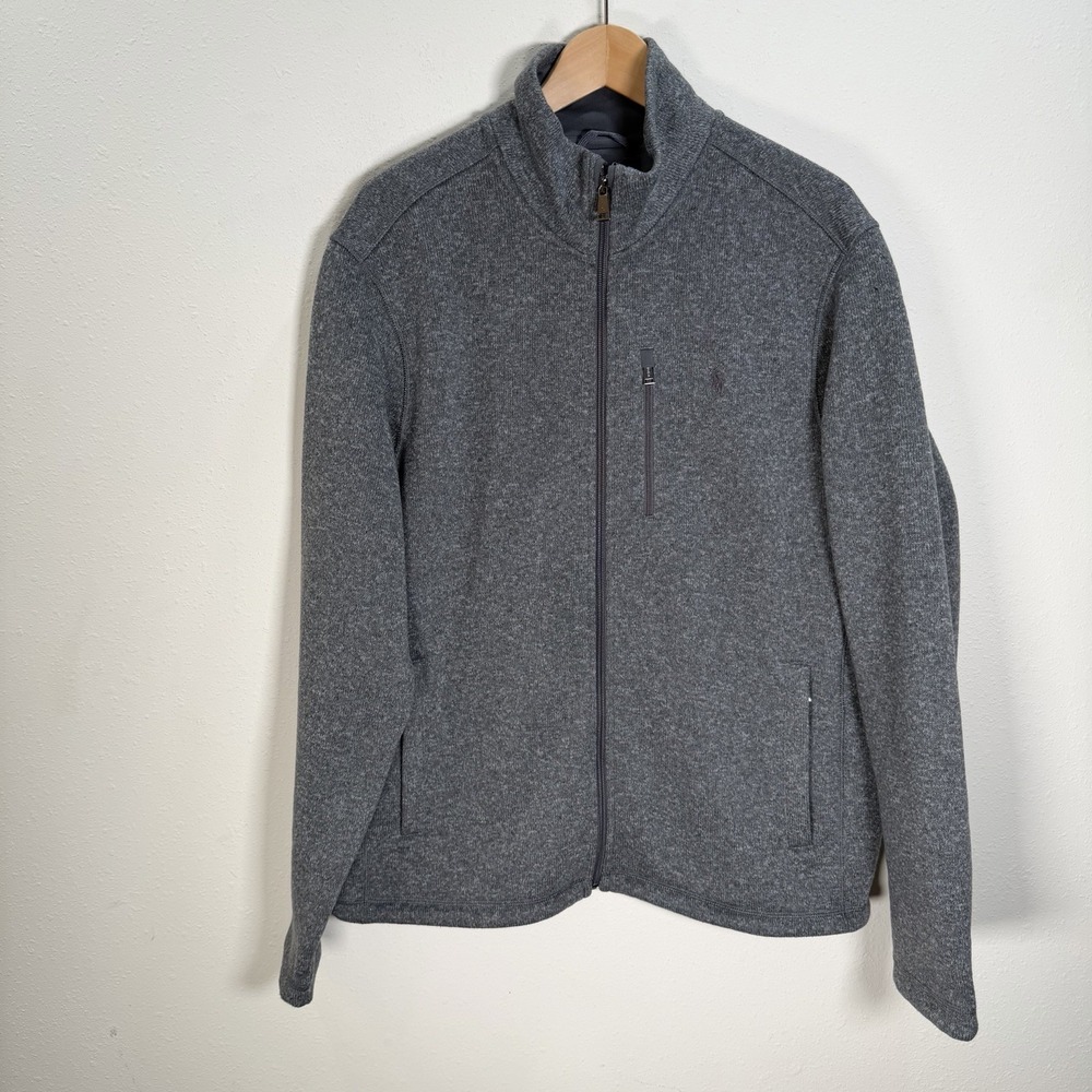 Polo Ralph Lauren Jacket Mens Sweater Fleece Sz Large Gray Full Zip